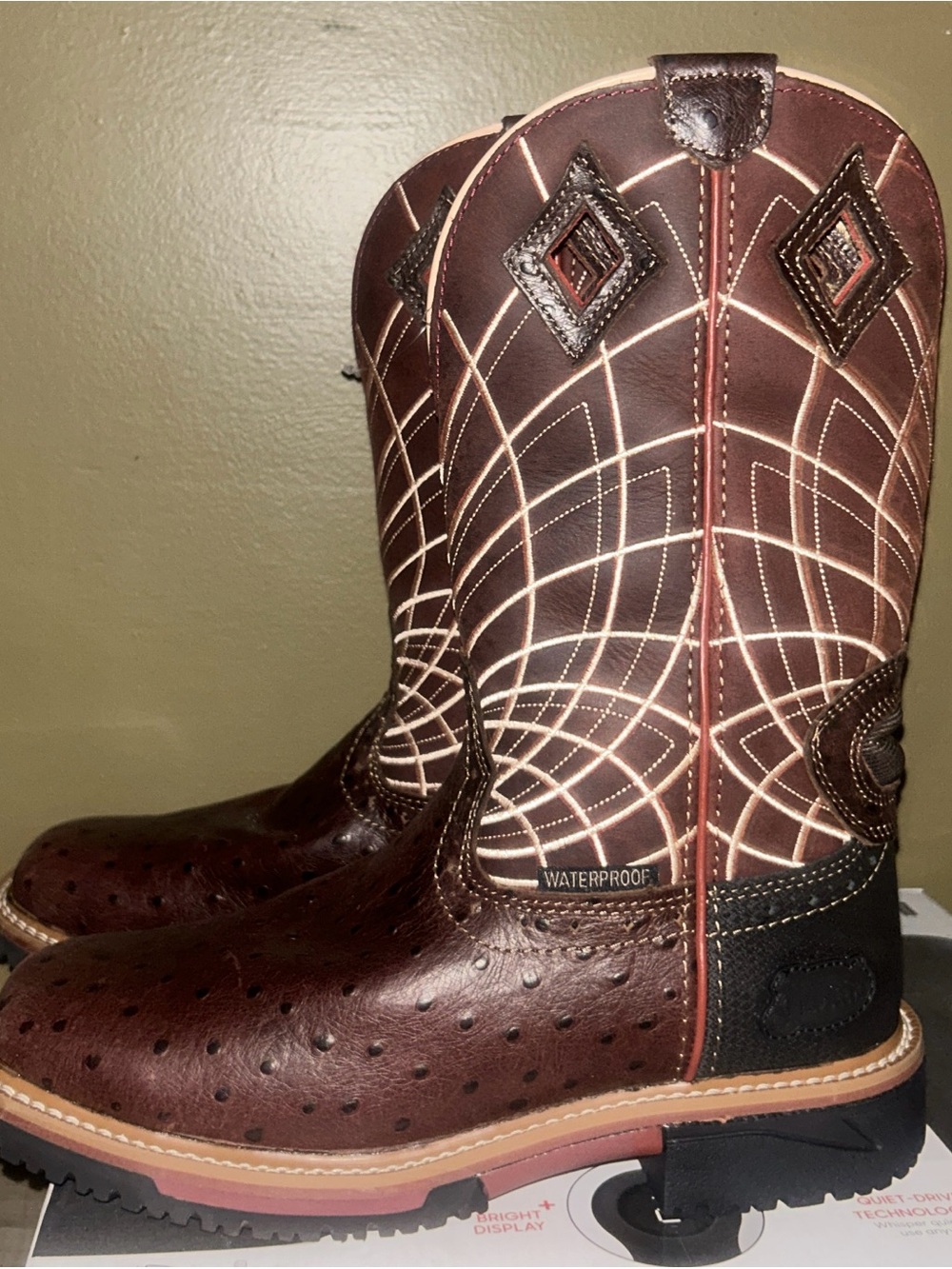 Justin Boots Brown & Cream Waterproof Western Work Boots